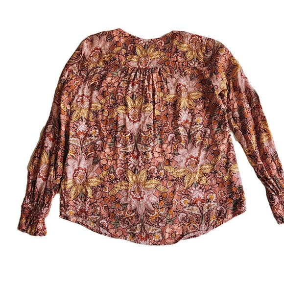 LOFT Blouse Womens Sz XS Multi Floral Ruffle Elastic Sleeve V Neck Lightweight - Picture 7 of 7